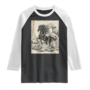Japanese New Year 2026 Raglan Shirt Year Of The Horse Tsunami Ukiyo e Art TS11 Black White Print Your Wear