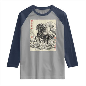 Japanese New Year 2026 Raglan Shirt Year Of The Horse Tsunami Ukiyo e Art TS11 Sport Gray Navy Print Your Wear