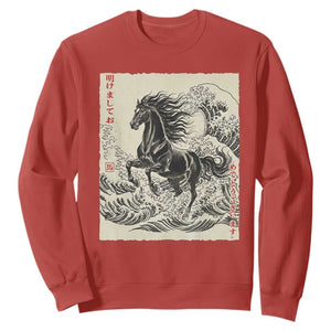 Japanese New Year 2026 Sweatshirt Year Of The Horse Tsunami Ukiyo e Art TS11 Red Print Your Wear