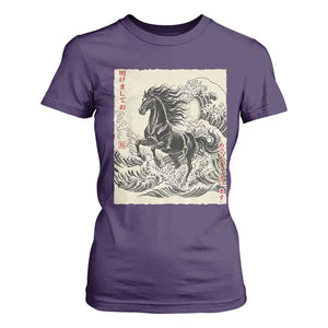 Japanese New Year 2026 T Shirt For Women Year Of The Horse Tsunami Ukiyo e Art TS11 Purple Print Your Wear