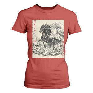Japanese New Year 2026 T Shirt For Women Year Of The Horse Tsunami Ukiyo e Art TS11 Red Print Your Wear