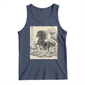 Japanese New Year 2026 Tank Top Year Of The Horse Tsunami Ukiyo e Art TS11 Navy Print Your Wear