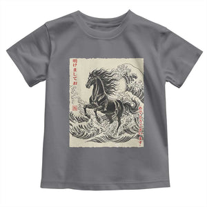 Japanese New Year 2026 Toddler T Shirt Year Of The Horse Tsunami Ukiyo e Art TS11 Charcoal Print Your Wear