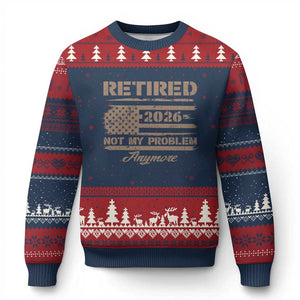 Retired 2026 Not My Problem Anymore Ugly Christmas Sweater Funny Retirement Vintage American Flag TS11 Navy Red Print Your Wear
