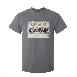 Year of The Horse 2026 T Shirt For Kid Gallop Of The 8 Horses Lunar New Year TS11 Charcoal Print Your Wear
