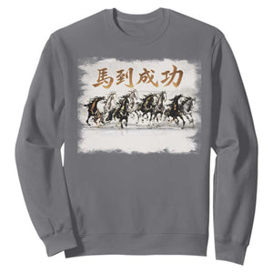 Year of The Horse 2026 Sweatshirt Gallop Of The 8 Horses Lunar New Year TS11 Charcoal Print Your Wear