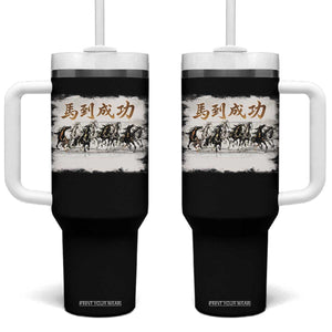 Year of The Horse 2026 Tumbler With Handle Gallop Of The 8 Horses Lunar New Year TS11 One Size: 40 oz Black Print Your Wear