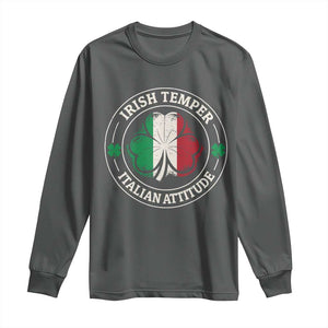 Funny Irish Temper Italian Attitude Long Sleeve Shirt Irish Italian Pride Vintage Shamrock TS11 Dark Heather Print Your Wear