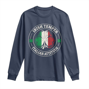 Funny Irish Temper Italian Attitude Long Sleeve Shirt Irish Italian Pride Vintage Shamrock TS11 Navy Print Your Wear
