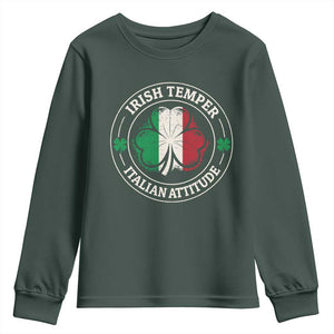 Funny Irish Temper Italian Attitude Youth Sweatshirt Irish Italian Pride Vintage Shamrock TS11 Dark Forest Green Print Your Wear