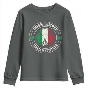 Funny Irish Temper Italian Attitude Youth Sweatshirt Irish Italian Pride Vintage Shamrock TS11 Dark Heather Print Your Wear