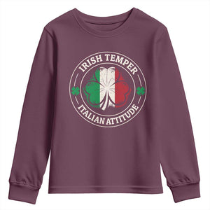 Funny Irish Temper Italian Attitude Youth Sweatshirt Irish Italian Pride Vintage Shamrock TS11 Maroon Print Your Wear