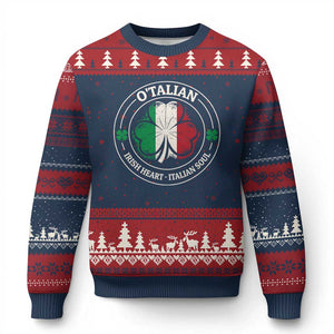 Irish Italian Pride Ugly Christmas Sweater O'Talian Irish Heart Italian Soul St Patricks Day TS11 Navy Red Print Your Wear