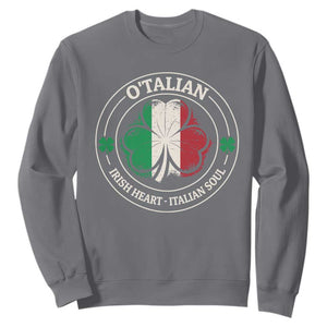 Irish Italian Pride Sweatshirt O'Talian Irish Heart Italian Soul St Patricks Day TS11 Charcoal Print Your Wear