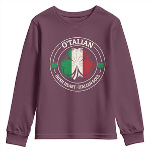 Irish Italian Pride Youth Sweatshirt O'Talian Irish Heart Italian Soul St Patricks Day TS11 Maroon Print Your Wear
