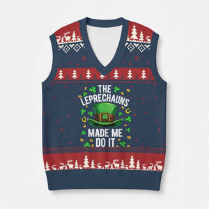 Funny St Patricks Day The Leprechauns Made Me Do It V-Neck Knit Sweater Vest TS11 Navy Red Print Your Wear