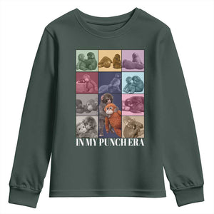Punch The Monkey Youth Sweatshirt In My Punch Era Baby Monkey Hugging Plush TS11 Dark Forest Green Print Your Wear