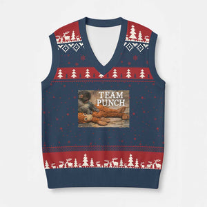 Team Punch Baby Monkey Plush Hugging Meme V-Neck Knit Sweater Vest TS11 Navy Red Print Your Wear