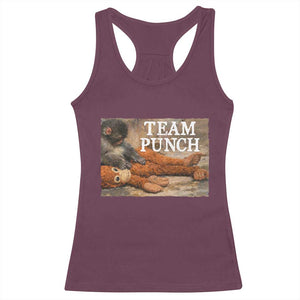 Team Punch Baby Monkey Plush Hugging Meme Racerback Tank Top TS11 Maroon Print Your Wear