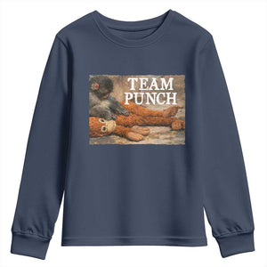 Team Punch Baby Monkey Plush Hugging Meme Youth Sweatshirt TS11 Navy Print Your Wear