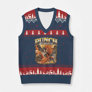 Punch The Monkey V-Neck Knit Sweater Vest Baby Monkey Punch Plush Hugging 90s Bootleg TS11 Navy Red Print Your Wear