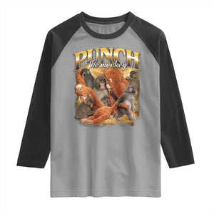 Punch The Monkey Raglan Shirt Baby Monkey Punch Plush Hugging 90s Bootleg TS11 Sport Gray Black Print Your Wear