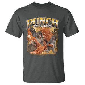 Punch The Monkey T Shirt - Baby Monkey Punch Plush Hugging - 90s Bootleg Style TS11 Dark Heather Print Your Wear