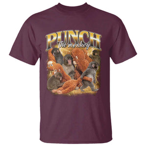 Punch The Monkey T Shirt - Baby Monkey Punch Plush Hugging - 90s Bootleg Style TS11 Maroon Print Your Wear