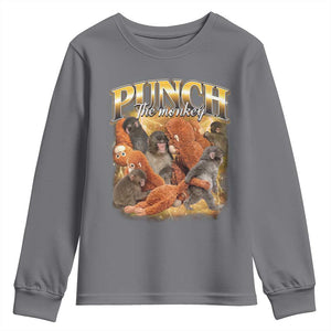 Punch The Monkey Youth Sweatshirt Baby Monkey Punch Plush Hugging 90s Bootleg TS11 Charcoal Print Your Wear