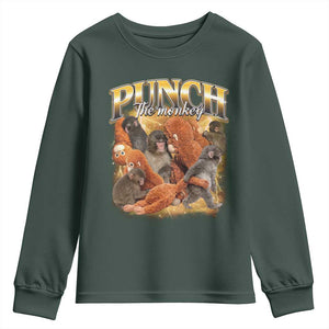 Punch The Monkey Youth Sweatshirt Baby Monkey Punch Plush Hugging 90s Bootleg TS11 Dark Forest Green Print Your Wear