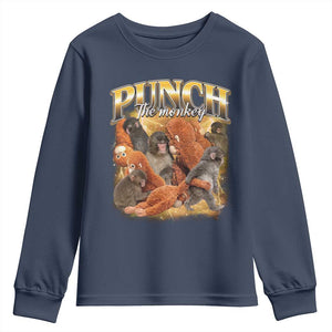 Punch The Monkey Youth Sweatshirt Baby Monkey Punch Plush Hugging 90s Bootleg TS11 Navy Print Your Wear