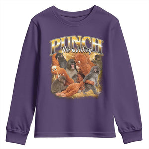 Punch The Monkey Youth Sweatshirt Baby Monkey Punch Plush Hugging 90s Bootleg TS11 Purple Print Your Wear