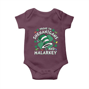 Funny Prone To Shenanigans And Malarkey Baby Onesie St Patricks Day Reading Hat TS11 Maroon Print Your Wear
