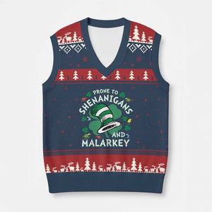 Funny Prone To Shenanigans And Malarkey V-Neck Knit Sweater Vest St Patricks Day Reading Hat TS11 Navy Red Print Your Wear