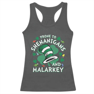 Funny Prone To Shenanigans And Malarkey Racerback Tank Top St Patricks Day Reading Hat TS11 Dark Heather Print Your Wear