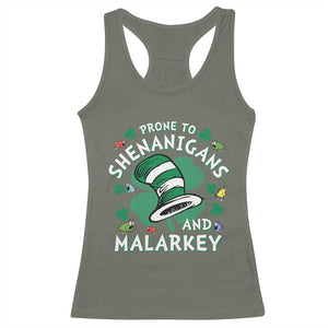 Funny Prone To Shenanigans And Malarkey Racerback Tank Top St Patricks Day Reading Hat TS11 Military Green Print Your Wear