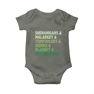 Funny St Patricks Day Shenanigans Malarkey Tomfoolery Hijinks Blarney Gallivanting Baby Onesie TS11 Military Green Print Your Wear