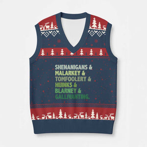 Funny St Patricks Day Shenanigans Malarkey Tomfoolery Hijinks Blarney Gallivanting V-Neck Knit Sweater Vest TS11 Navy Red Print Your Wear