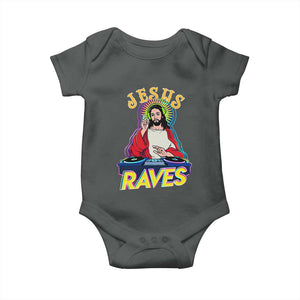 Funny Jesus DJ Raves Techno EDM Party Baby Onesie TS11 Dark Heather Print Your Wear