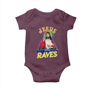 Funny Jesus DJ Raves Techno EDM Party Baby Onesie TS11 Maroon Print Your Wear