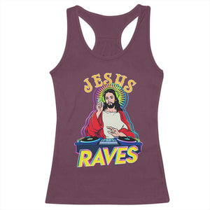 Funny Jesus DJ Raves Techno EDM Party Racerback Tank Top TS11 Maroon Print Your Wear
