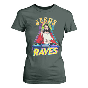 Funny Jesus DJ Raves Techno EDM Party T Shirt For Women TS11 Dark Forest Green Print Your Wear