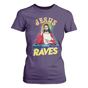 Funny Jesus DJ Raves Techno EDM Party T Shirt For Women TS11 Purple Print Your Wear