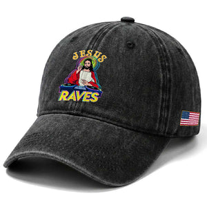 Funny Jesus DJ Raves Techno EDM Party Washed Cotton Baseball Cap TS11 Print Your Wear