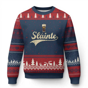 Funny Slainte Cheers Stout Beer Irish Shamrock St Patrick's Day Ugly Christmas Sweater TS11 Navy Red Print Your Wear