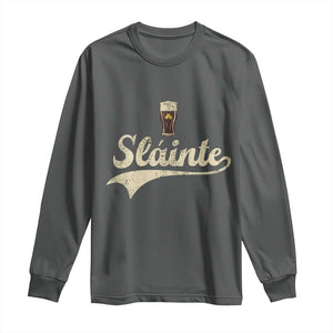 Funny Slainte Cheers Stout Beer Irish Shamrock St Patrick's Day Long Sleeve Shirt TS11 Dark Heather Print Your Wear