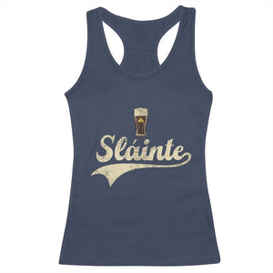 Funny Slainte Cheers Stout Beer Irish Shamrock St Patrick's Day Racerback Tank Top TS11 Navy Print Your Wear