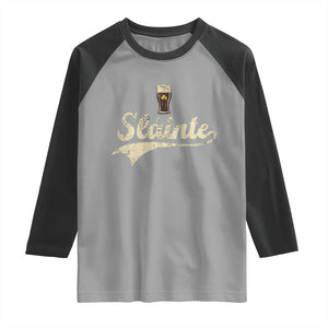 Funny Slainte Cheers Stout Beer Irish Shamrock St Patrick's Day Raglan Shirt TS11 Sport Gray Black Print Your Wear