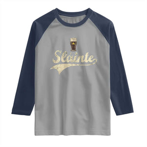 Funny Slainte Cheers Stout Beer Irish Shamrock St Patrick's Day Raglan Shirt TS11 Sport Gray Navy Print Your Wear