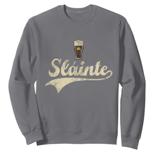 Funny Slainte Cheers Stout Beer Irish Shamrock St Patrick's Day Sweatshirt TS11 Charcoal Print Your Wear